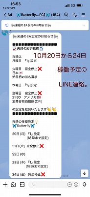 FX自動売買Butterfly　週間予定連絡