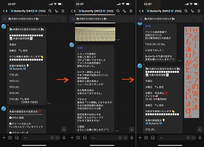 自動売買ButterflyサポートさんからのLINE